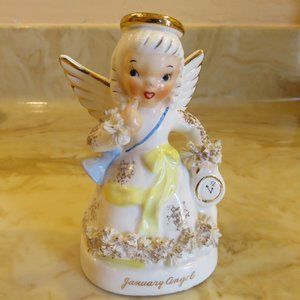 Vintage 1950s Napco January Angel Spaghetti Porcelain Trim #A1367 Japan 4 1/2"